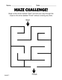 1. Printable Maze For Kids. Level 1. Free, printable, maze, worksheet, puzzle, activity, kids, children, easy, preschool, kindergarten, 1st Grade, Grade 2, print, download, pdf.
