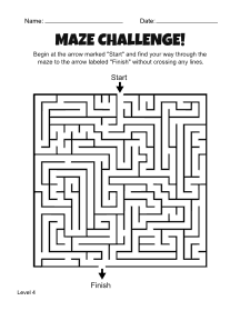 4. Printable Square Maze Worksheet. Level 4. Free, printable, maze, worksheet, puzzle, activity, kids, children, easy, preschool, kindergarten, 1st Grade, Grade 2, print, download, pdf.