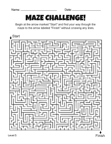5. Printable Maze Activity for Adults. Level 5 Free, printable, maze, worksheet, puzzle, activity, kids, children, easy, preschool, kindergarten, 1st Grade, Grade 2, print, download, pdf.