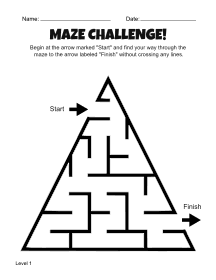 18. Easy Printable Triangle Maze. Level 1. Free, printable, maze, worksheet, puzzle, activity, kids, children, easy, preschool, kindergarten, 1st Grade, Grade 2, print, download, pdf.