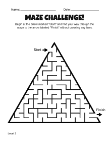 19. Printable Triangle Maze Worksheet. Level 3. Free, printable, maze, worksheet, puzzle, activity, kids, children, easy, preschool, kindergarten, 1st Grade, Grade 2, print, download, pdf.