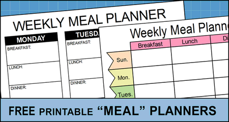 Weekly meal planner printable page. Vector template of daily