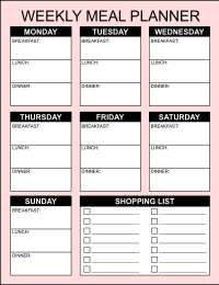 Meal planner template. Meal planner, weekly, template, menu, printable, free, pdf, diet, food, prep, family, grocery list, notes, print, download, online, simple.