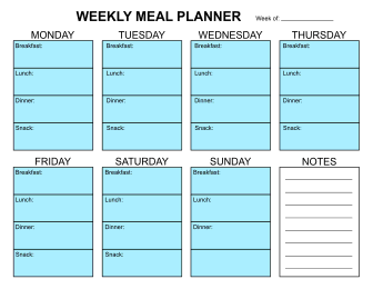 Family weekly menu planner. Meal planner, weekly, template, menu, printable, free, pdf, diet, food, prep, family, grocery list, notes, print, download, online, simple.