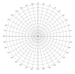 Polar graph paper. Full circle layout. 10 concentric circles. 36 spokes (10 degrees apart). Polar graph paper, polar coordinate grid paper, sheet, pdf, template, degrees, radians, math, print, download, online.