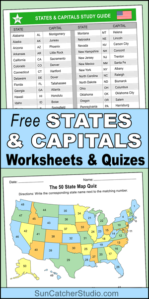US states and capitals, study guide, 50 states, quiz, matching game, learn us states and capitals, DIY, worksheets, students, free, printable, pdf, download.