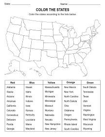 6. Color the States Worksheet. US states and capitals, study guide, 50 states, quiz, matching game, learn us states and capitals, worksheets, students, free, printable, pdf, download.
