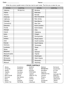 7. Free Printable State Capitals Worksheet. US states and capitals, study guide, 50 states, quiz, matching game, learn us states and capitals, worksheets, students, free, printable, pdf, download.