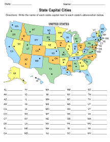 8. USA State Capitals Cities Worksheet. US states and capitals, study guide, 50 states, quiz, matching game, learn us states and capitals, worksheets, students, free, printable, pdf, download.