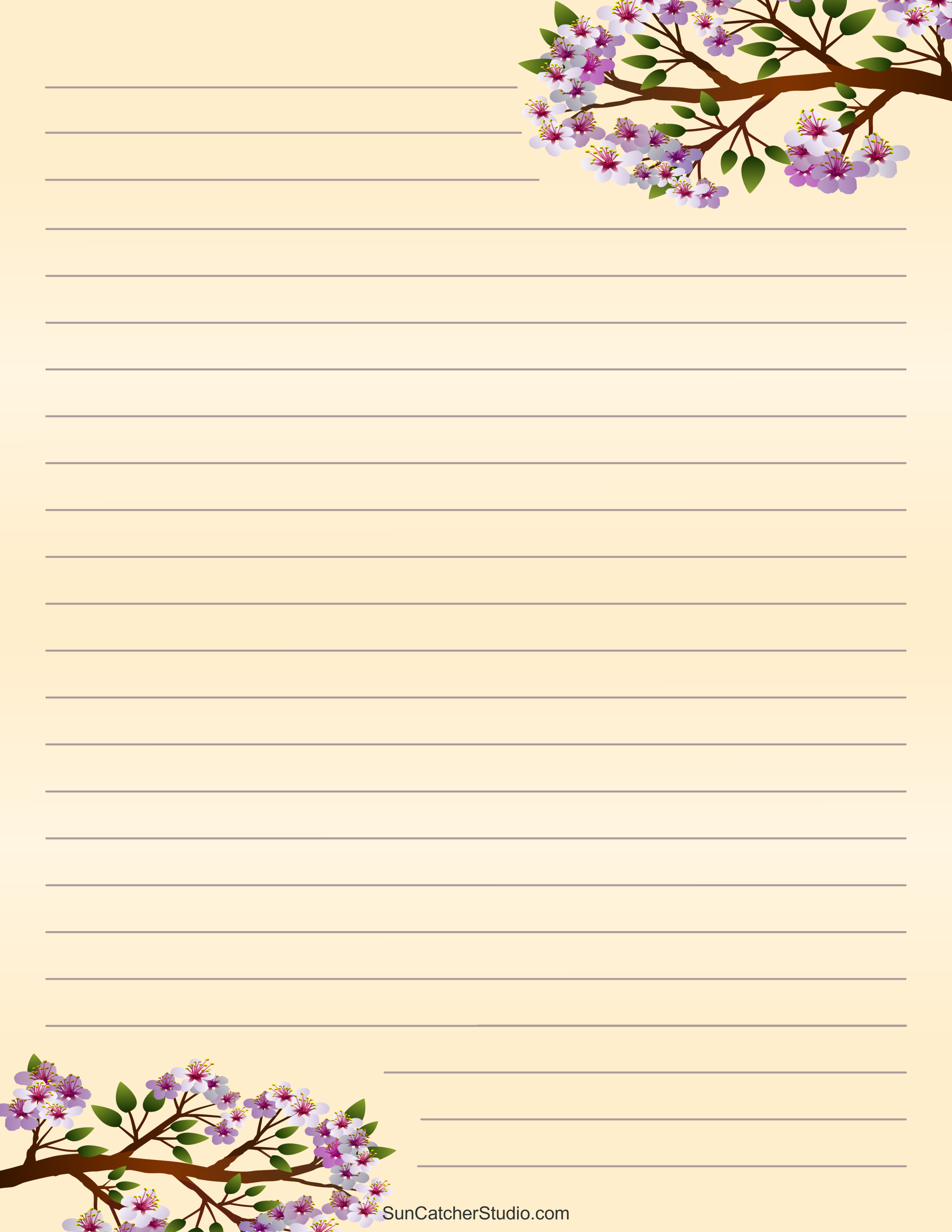 Floral Printable Letter Paper, Line Sheet, Floral Printable Letter