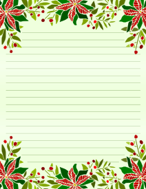 30. Christmas poinsettia printable letter writing paper. Free, printable, stationery, writing paper, lined, blank, template, notepaper, decorative, beautiful, pretty, pdf, png, print, customize, personalize, download.