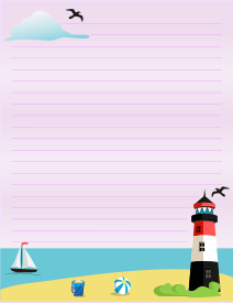 2. Printable beach stationery paper. Free, printable, stationery, writing paper, lined, blank, template, notepaper, decorative, beautiful, pretty, pdf, png, print, customize, personalize, download.