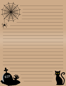 23. Printable Halloween spider cat letter writing paper. Free, printable, stationery, writing paper, lined, blank, template, notepaper, decorative, beautiful, pretty, pdf, png, print, customize, personalize, download.