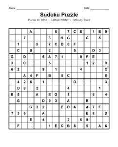 Puzzle #0012. Level: Hard. Print Size: Large Print. Printable 16x16 Sudoku Number Puzzle. Free printable 16x16 large print Sudoku puzzle for experienced Sudoku players, classrooms, homeschool activities, math clubs, and brain exercises. Download in PDF or PNG format with a complete answer key included.
