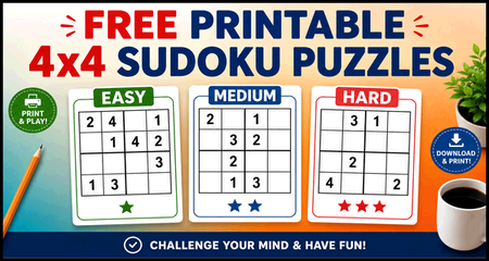 Free Printable 4×4 Large Print Sudoku Puzzles (PDF Downloads) Free Printable 4×4 Large Print Sudoku Puzzles (PDF Downloads)