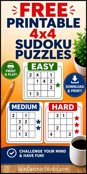 Free printable 4x4 easy large print Sudoku puzzle for kids, beginners, classrooms, homeschooling, brain training, DIY, and PDF download with answer key.