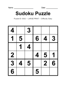 Puzzle #0002. Level: Easy. Print Size: Large Print. Free Printable 6x6 Sudoku Puzzle. Free printable 6x6 large print Sudoku puzzle for kids, adults, seniors, classrooms, homeschooling, and brain-training activities. Download in PDF or PNG format with a complete answer key included.