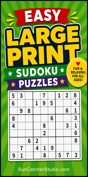 Free printable easy large print Sudoku puzzles and worksheets for adults, teens, seniors, classrooms, homeschooling, brain training, DIY, logic games, and PDF downloads.