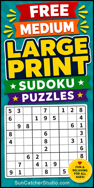 Free printable medium difficulty large print Sudoku puzzles and worksheets for adults, teens, seniors, classrooms, homeschooling, brain training, DIY, logic games, and PDF downloads.
