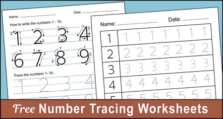 Free Number Tracing Worksheets - Paper Trail Design  Number writing  worksheets, Writing practice worksheets, Writing worksheets