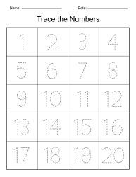 1. Free printable tracing numbers 1-20 worksheet. Tracing numbers, traceable, number, free, printable, pdf, penmanship skills, kindergarten, practice, worksheet, sheets, writing, handwriting, paper, lined, blank, template, notepaper, png, print, download.