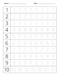 5. Printable tracing numbers 1-10 worksheet. Tracing numbers, traceable, number, free, printable, pdf, penmanship skills, kindergarten, practice, worksheet, sheets, writing, handwriting, paper, lined, blank, template, notepaper, png, print, download.