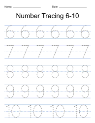 4. Traceable numbers 6-10 practice worksheet. Tracing numbers, traceable, number, free, printable, pdf, penmanship skills, kindergarten, practice, worksheet, sheets, writing, handwriting, paper, lined, blank, template, notepaper, png, print, download.