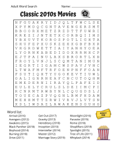 Classic 2010s Movies. Printable adult word search. Adult word search puzzles, 2010s, adult word find, printable, free, answers, hard, word search puzzle, large print, PDF.