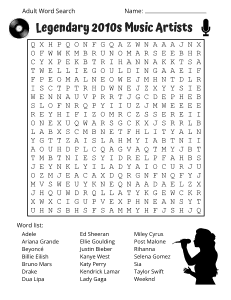 Legendary 2010s Music Artists. Free printable adult word find puzzle. Adult word search puzzles, 2010s, adult word find, printable, free, answers, hard, word search puzzle, large print, PDF.