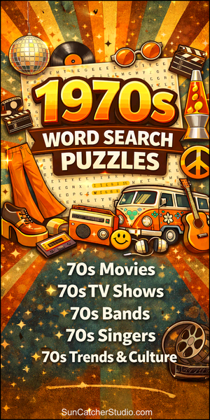 Adult word search puzzles, 1970s, 70s, adult word find, printable, free, DIY, answers, hard, word search puzzle, large print, PDF.