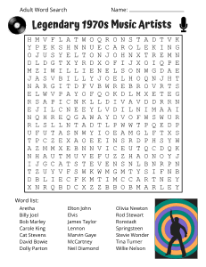 Legendary 70s Music Artists. Free printable adult word find puzzle. Adult word search puzzles, 1970s, 70s, adult word find, printable, free, answers, hard, word search puzzle, large print, PDF.