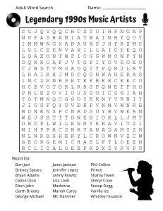 Legendary 90s Music Artists. Free printable adult word find puzzle. Adult word search puzzles, 1990s, 90s, adult word find, printable, free, answers, hard, word search puzzle, large print, PDF.