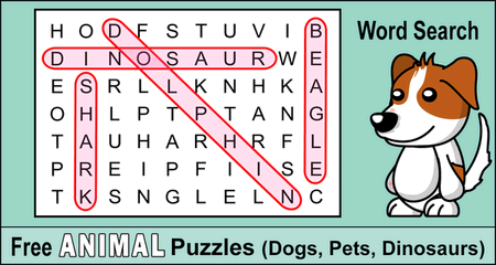 Animal Word Search (Free Printable Dog, Pet, Dinosaur Puzzles)