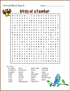 8. Birds of a Feather. (Difficult)  Animal Word Search Puzzle animal word search, printable, free, pdf, puzzle, easy, hard, kids, adults, large print, download, sheet.