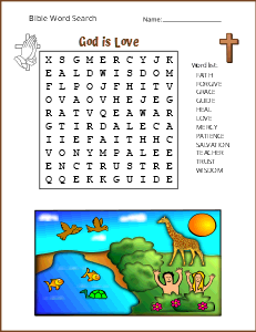 1. God is Love. (Easy) bible word search, printable, free, pdf, puzzle, books of the bible, Christian, Jesus, religious, church, easy, hard, kids, adults, large print, religious, download, sheet.