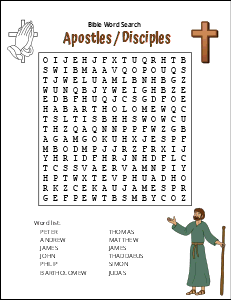 3. Apostles and Disciples. (Medium) bible word search, printable, free, pdf, puzzle, books of the bible, Christian, Jesus, religious, church, easy, hard, kids, adults, large print, religious, download, sheet.