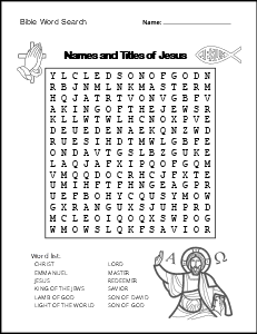 4. Names and Titles of Jesus. (Medium) bible word search, printable, free, pdf, puzzle, books of the bible, Christian, Jesus, religious, church, easy, hard, kids, adults, large print, religious, download, sheet.