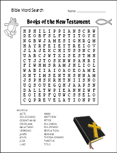 6. Books of the New Testament. (Medium) Bible Word Search bible word search, printable, free, pdf, puzzle, books of the bible, Christian, Jesus, religious, church, easy, hard, kids, adults, large print, religious, download, sheet.