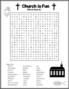 8. Church is fun. (Difficult) Bible Word Search bible word search, printable, free, pdf, puzzle, books of the bible, Christian, Jesus, religious, church, easy, hard, kids, adults, large print, religious, download, sheet.