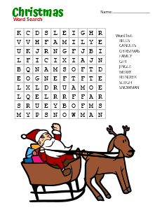 1. Christmas word search. (Easy) Christmas word search, printable, free, pdf, puzzle, kids, adults, holiday, easy, hard, large print, download, sheet.