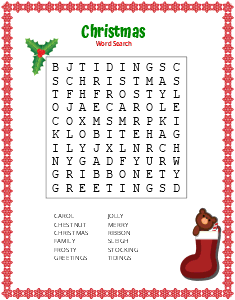 3. Free Christmas word search. (Easy) Christmas word search, printable, free, pdf, puzzle, kids, adults, holiday, easy, hard, large print, download, sheet.