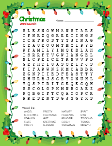 2. Printable Christmas word search. (Medium) Christmas word search, printable, free, pdf, puzzle, kids, adults, holiday, easy, hard, large print, download, sheet.
