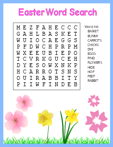 1. Easter word search. Easter word search, printable, free, pdf, puzzle, kids, adults, holiday, easy, hard, large print, download, sheet.