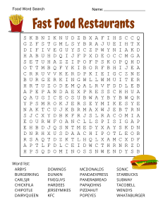 11. Fast Food Restaurants Word Search. Level - Difficult. Food word search, printable, free, pdf, puzzle, easy, hard, kids, adults, difficult, large print, download, sheet.