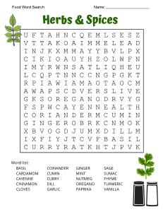 8. Herbs and Spices Word Search. Level - Medium. Food word search, printable, free, pdf, puzzle, easy, hard, kids, adults, difficult, large print, download, sheet.