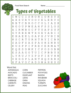5. Types of Vegetables Word Search. Level - Medium. Food word search, printable, free, pdf, puzzle, easy, hard, kids, adults, difficult, large print, download, sheet.