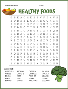 6. Healthy Foods Word Search Puzzle. Level - Medium. Food word search, printable, free, pdf, puzzle, easy, hard, kids, adults, difficult, large print, download, sheet.