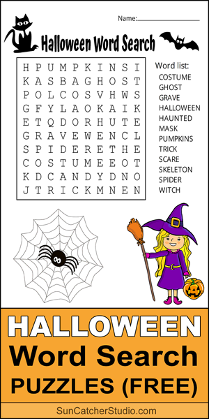 Halloween word search, printable, puzzles, free, DIY, easy, hard, kids, adults, spooky, giant, large print, pdf, download.