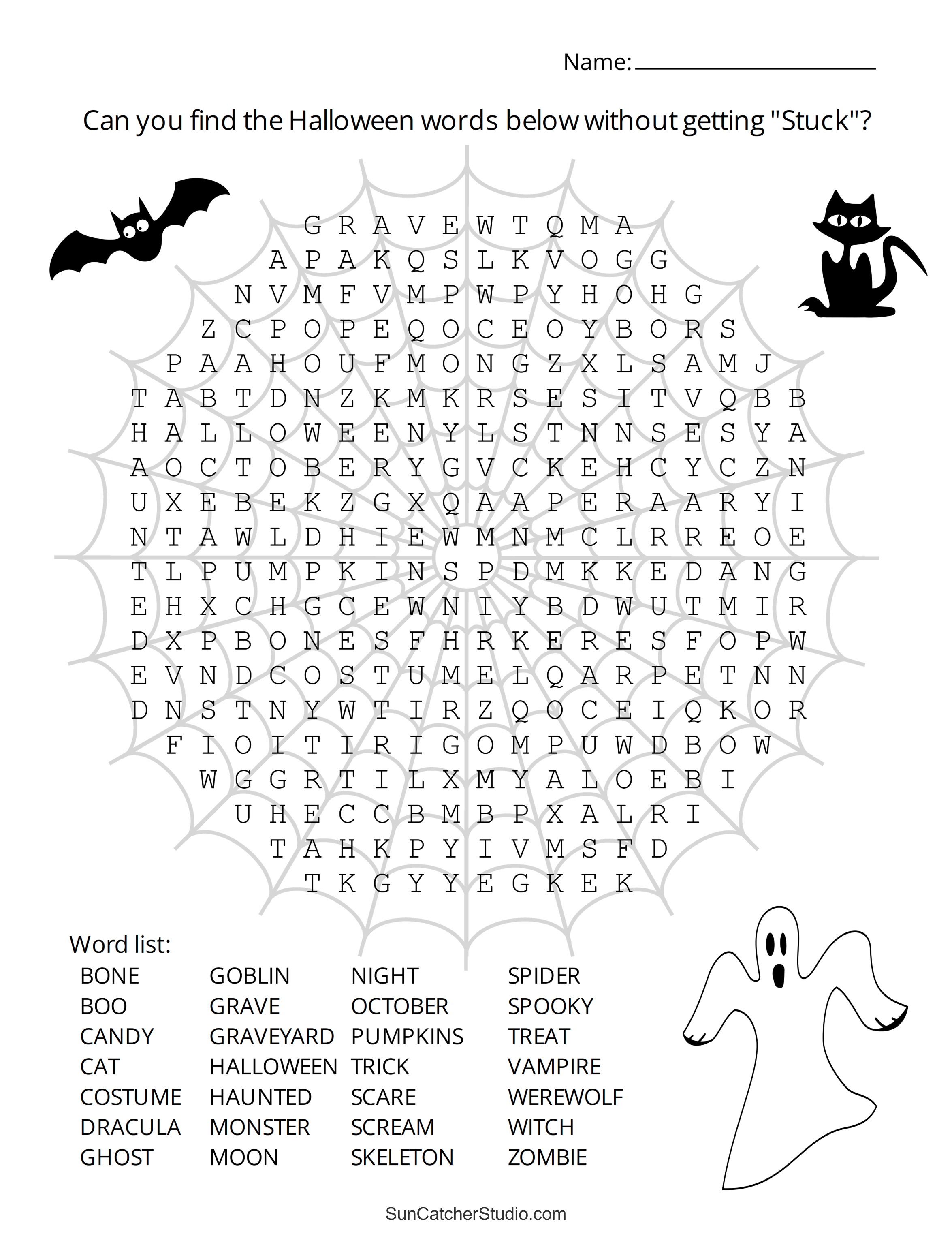 easy halloween word search printable