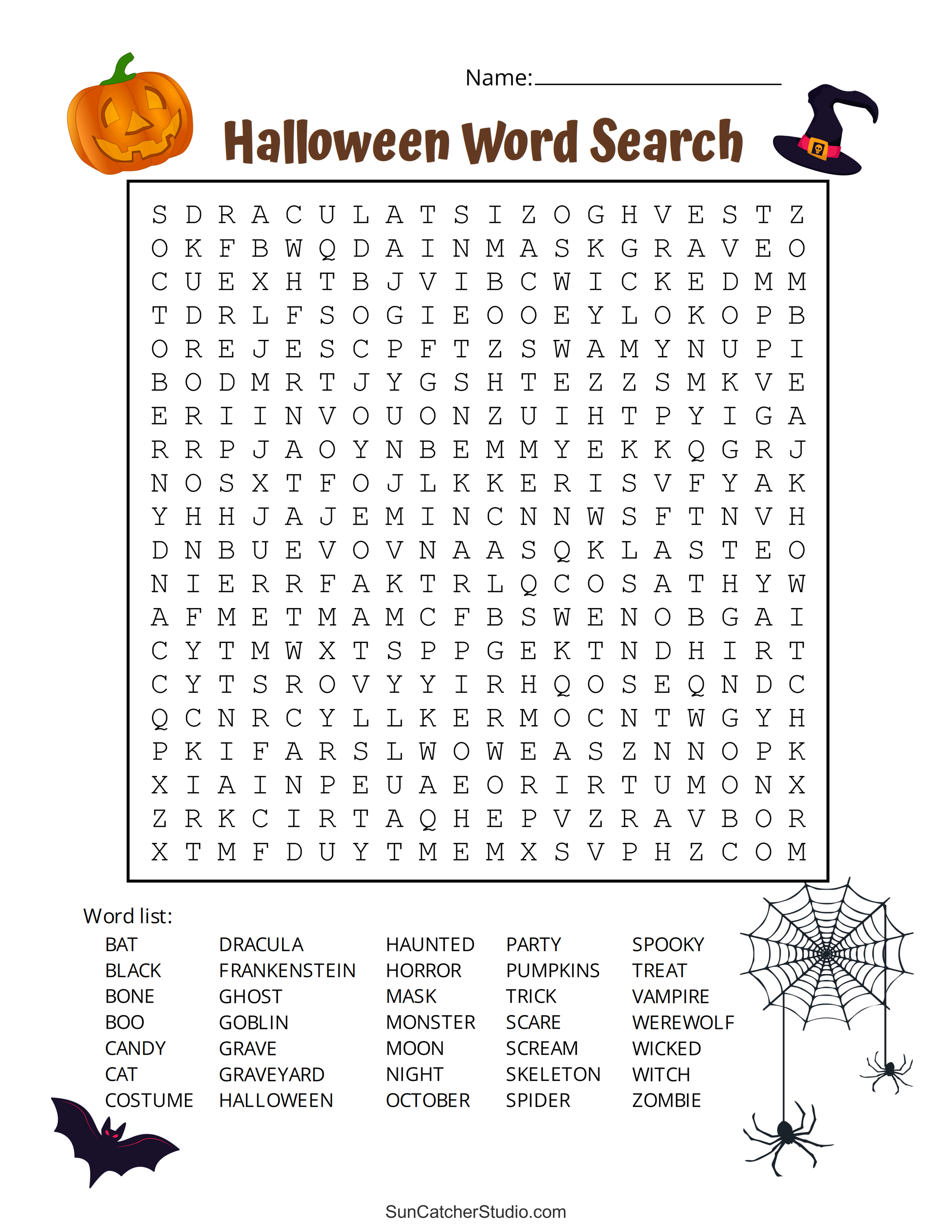 easy halloween word search printable